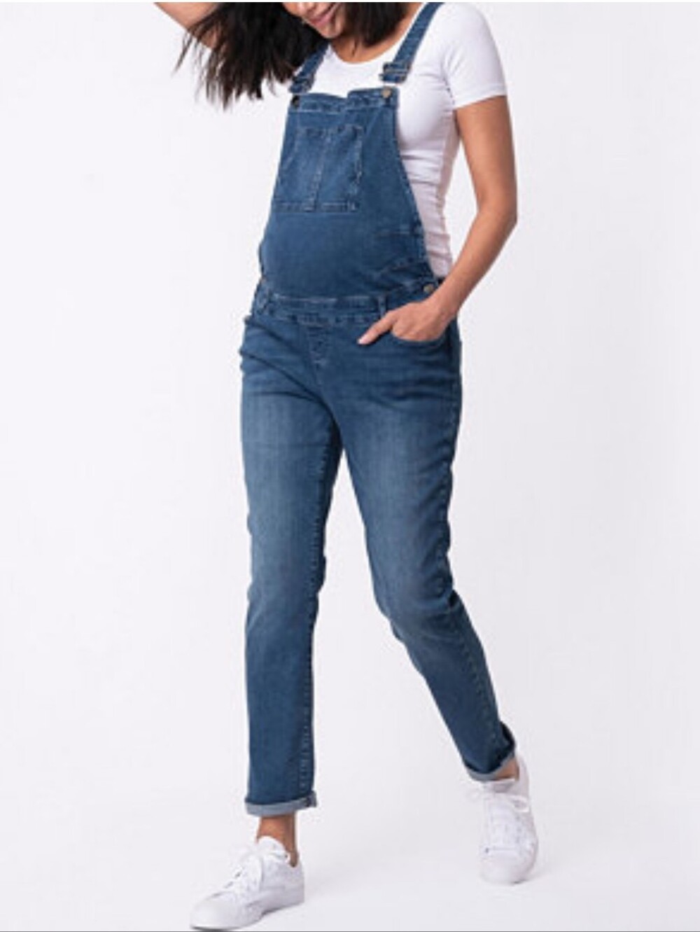 Seraphine Maternity Pregnancy Denim Overalls Blue Size 8 Petite EUC